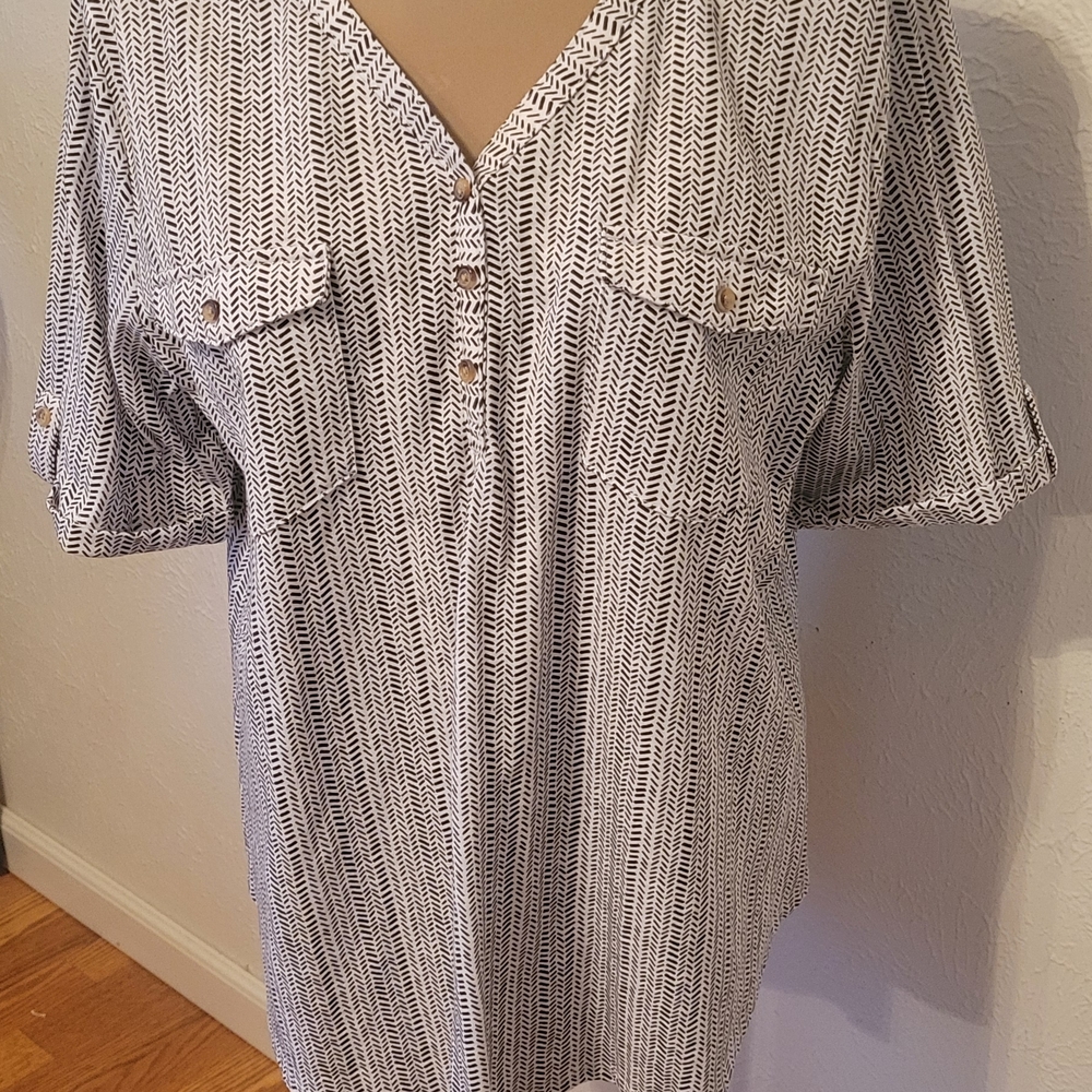 Croft & Barrow Cream and Black Textured Knit Top XXL